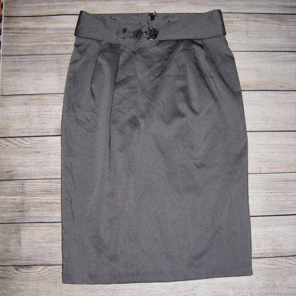 Gray Pencil Skirt Belt Detail 14